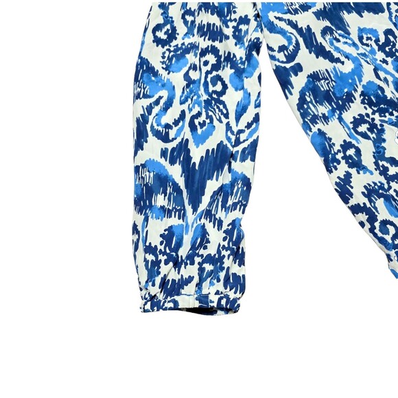 LILLY PULITZER Elsa Silk Top Beach Bathers Flamingo Blue Print Large Long Sleeve - Picture 7 of 10